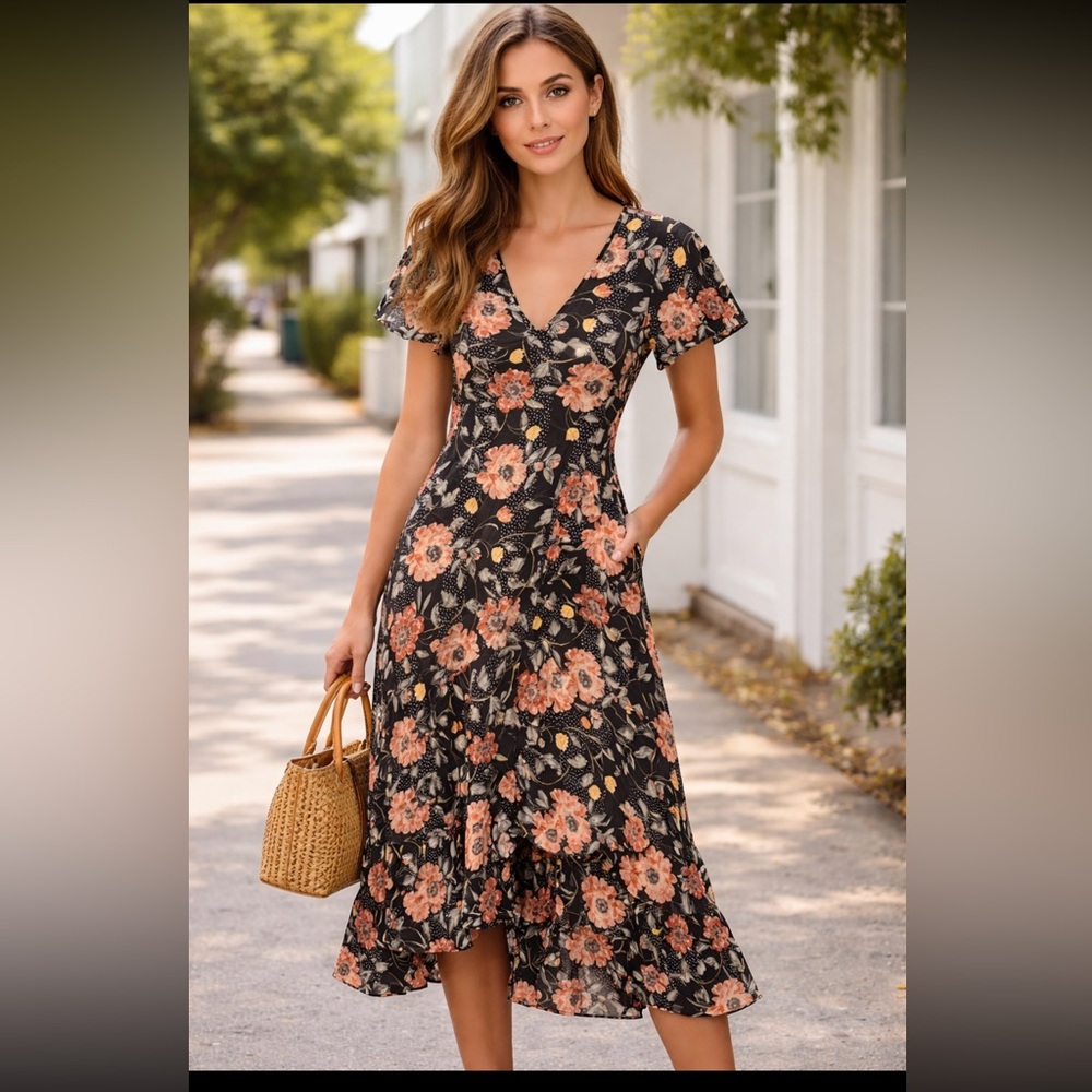 Saltwater Lux Floral Shortsleeved Midi Dress